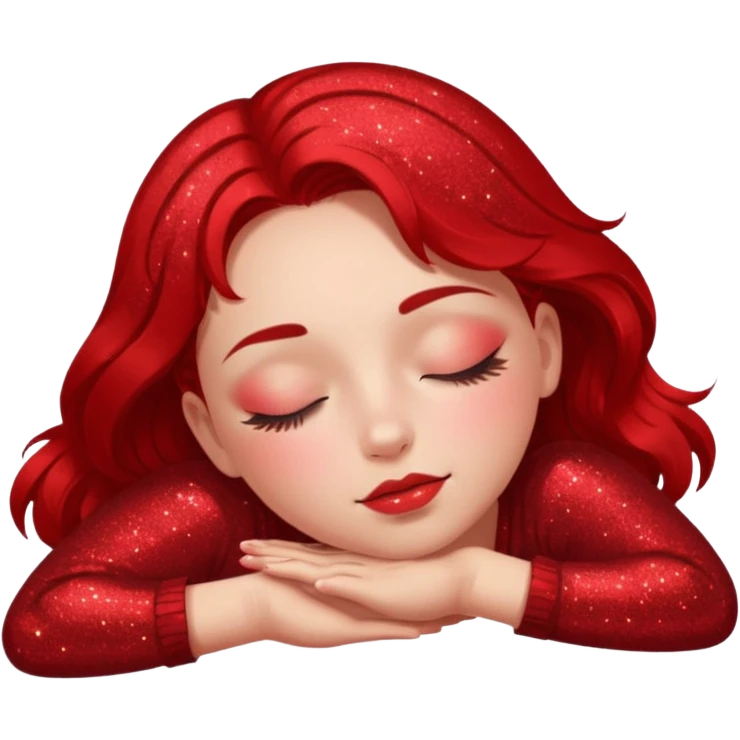 red glitter girl with closed eyes lying on the floor emoji