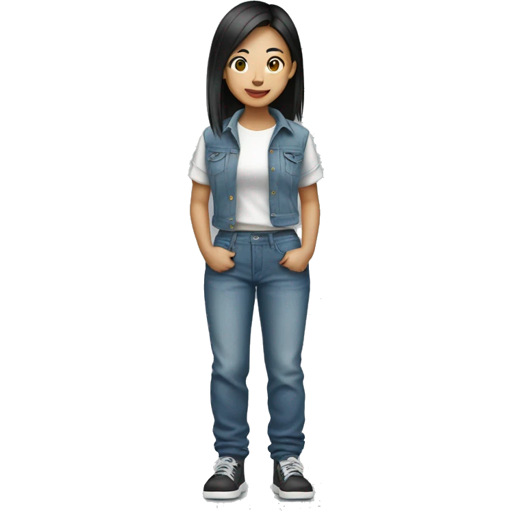 Asian girl wearing baggy jean pants  emoji
