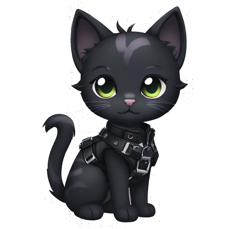 Gorgeous edgy epic punk gothic dark techwear anime style anthro cat with blushing face aesthetic and pretty edgy black with collar and harness trending style emoji