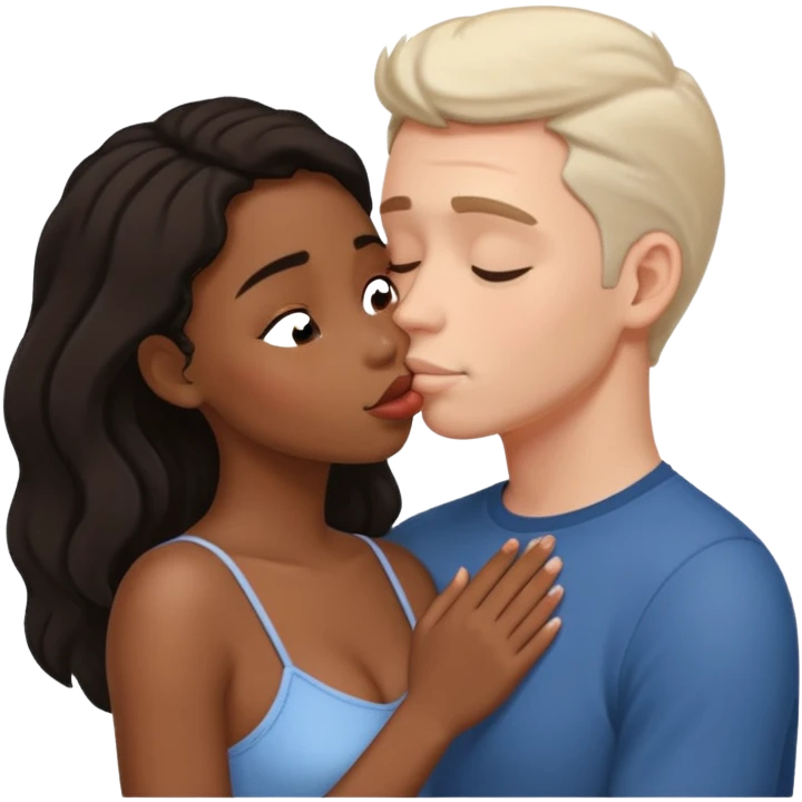 Black girl and white man kissing emoji