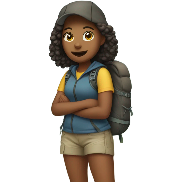 Young adult girl hiking with shorts and a hoodie and a backpack emoji