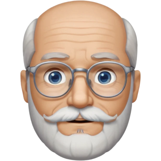Create me an emoji of an old man. Gray really short size hair. Gray follow-up full beard. Squarer Glasses. Blue eyes. Little smile emoji