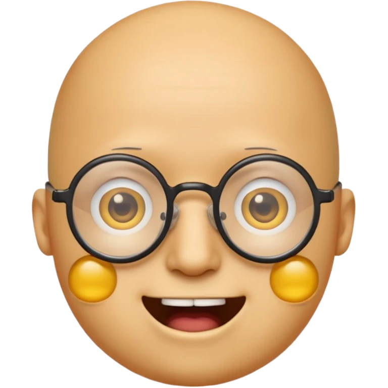 Créer un emoji nerd le perso doit être une tête basique d'emoji jaune tête ronde sans cheveux 🤓 avec une grosse paire de lunettes rectangulaires noires 3 petits boutons d'acné sur chaque joue et une dent qui dépasse  emoji