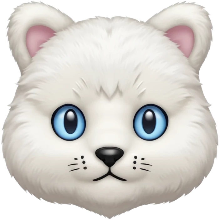White teddy bear body, cat head with white fur and blue eyes iOS style emoji