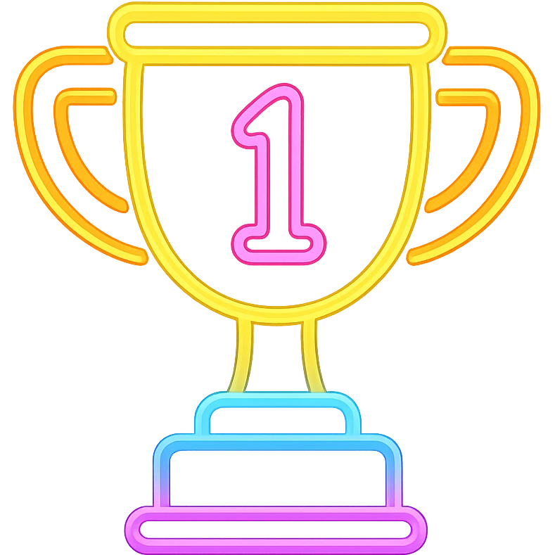 A trophy icon with glowing neon outlines and vibrant colors emoji