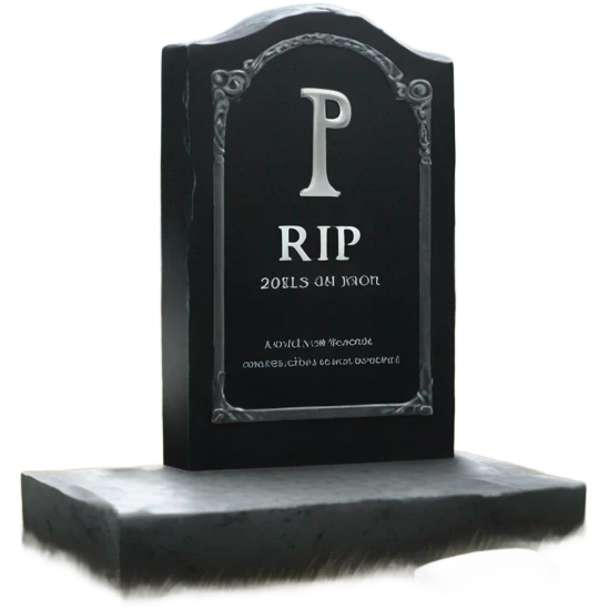 a black grave with the inscription R i P in silver emoji