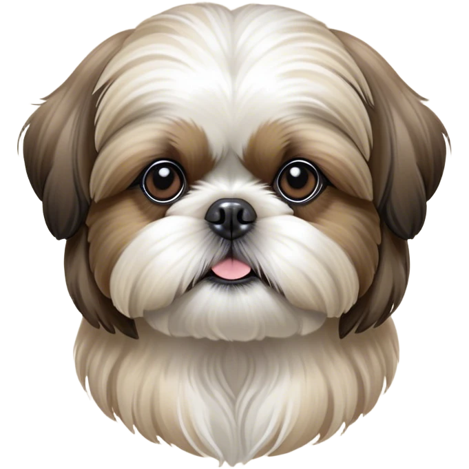 Cinematic Noble Shih Tzu Portrait Emoji, Poised and elegant, with a luxurious, flowing fur in refined muted tones, delicate features and wise, gentle eyes, simplified yet meticulously detailed, glowing with a soft, regal radiance, high shine, exuding quiet dignity and timeless charm, soft glowing outline, capturing the essence of a noble Shih Tzu that epitomizes refined poise! emoji
