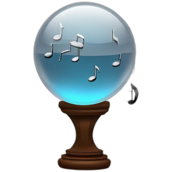 Crystal ball with musical notes and predictive graphs emoji