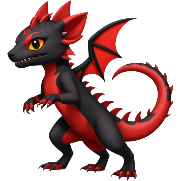 Cherry-Red and Jet-Black Fierce Fiery Mohawked Gothic Salandit-Litten-Torracat-hybrid-creature (full body) emoji