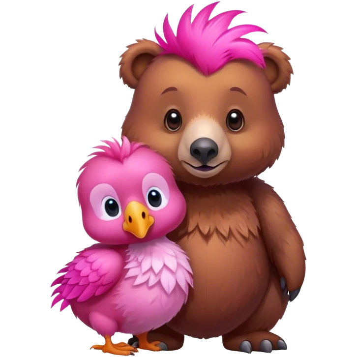 A cute brown bear and a realistic cute pink dodo closely together emoji