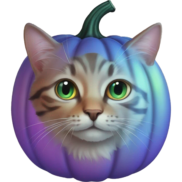 Iridescent pumpkin with cat emoji