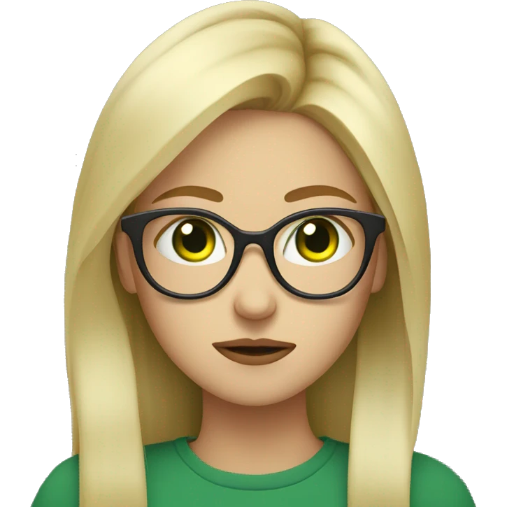 Blonde girl green eyes in glasses portrait being sick emoji