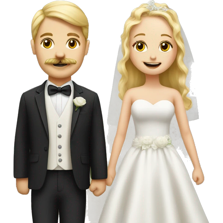 Blonde girl and boy with mustache getting married realistic emoji