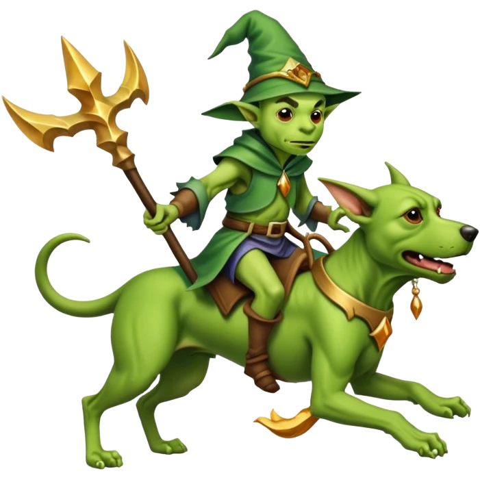 A goblin wizard riding a hound dog  emoji