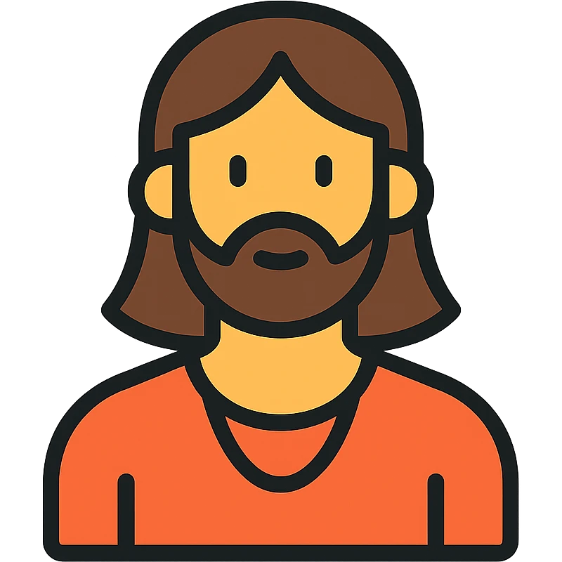 A man with a beard, long hair and a red thread emoji