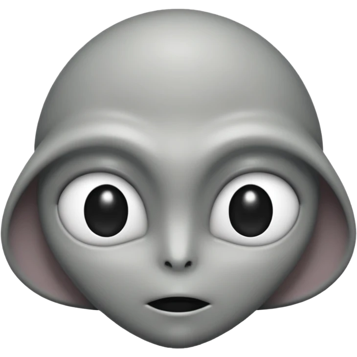 Grey alien head, black almond-shaped slanted eyes, pale grey skin, cartoon emoji, no background emoji