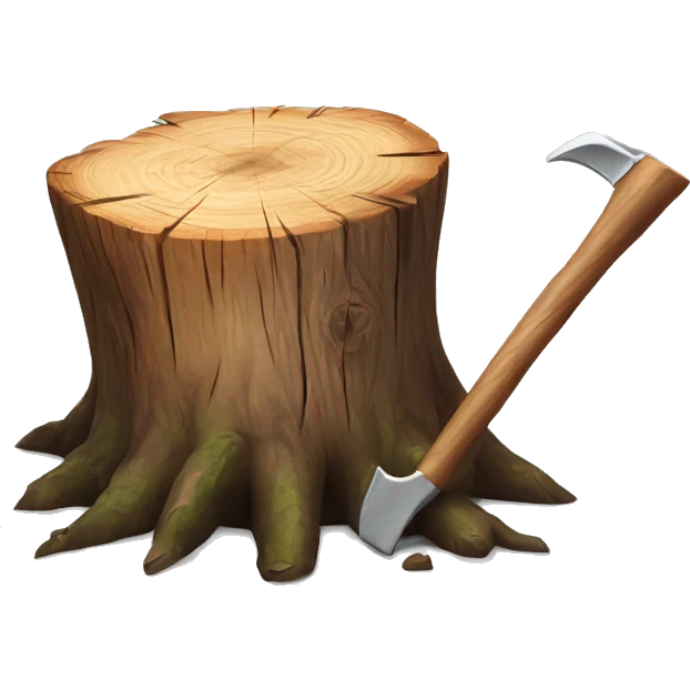 Realistic wood stump with axe sticking out of it emoji