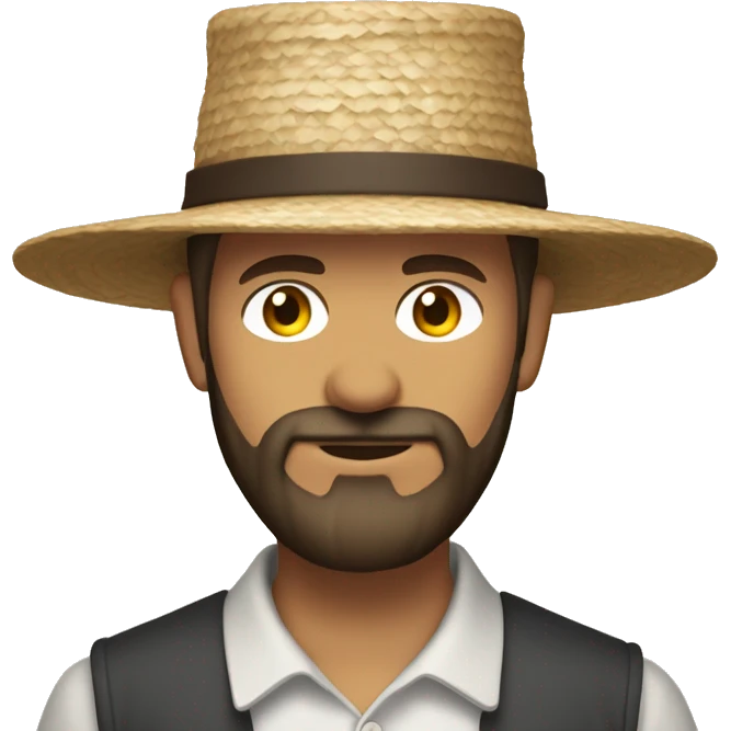 Amish man white with brown straw hat building a building with beard without a mustache with suspenders emoji