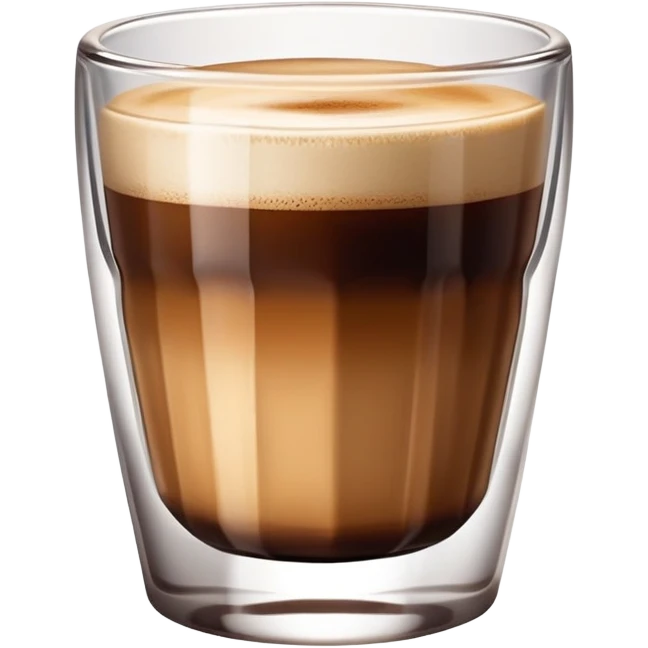 Small Gibraltar glass with cortado espresso, light brown color on top (NOT WHITE), deepening to darker brown at bottom, smooth surface, no froth or swirl emoji