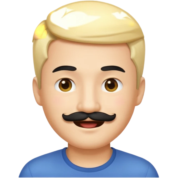 Asian man with a black mustache and short blond hair, emoji style, winking emoji