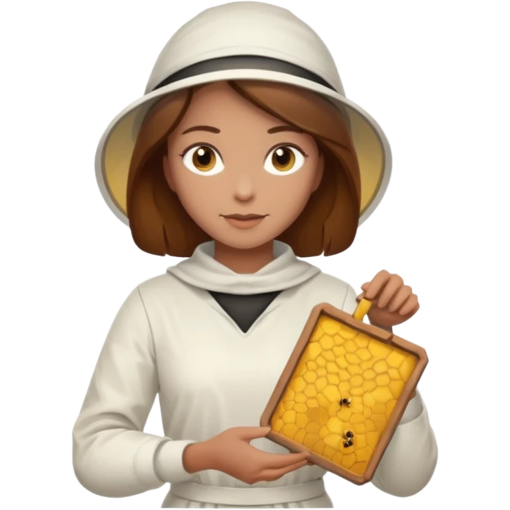 female bee keepers with brown hair, white outfit emoji