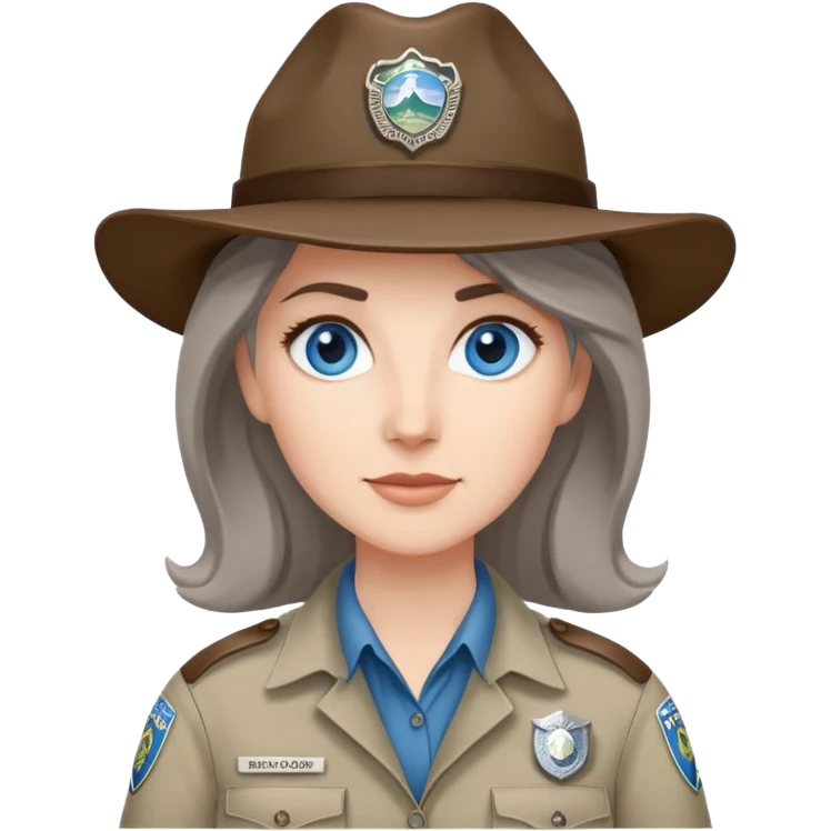 white woman park ranger with blue eyes and brown and gray hair emoji
