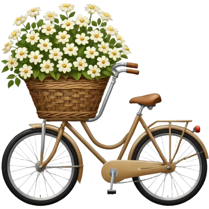 Bicycle with a basket filled with white flowers emoji