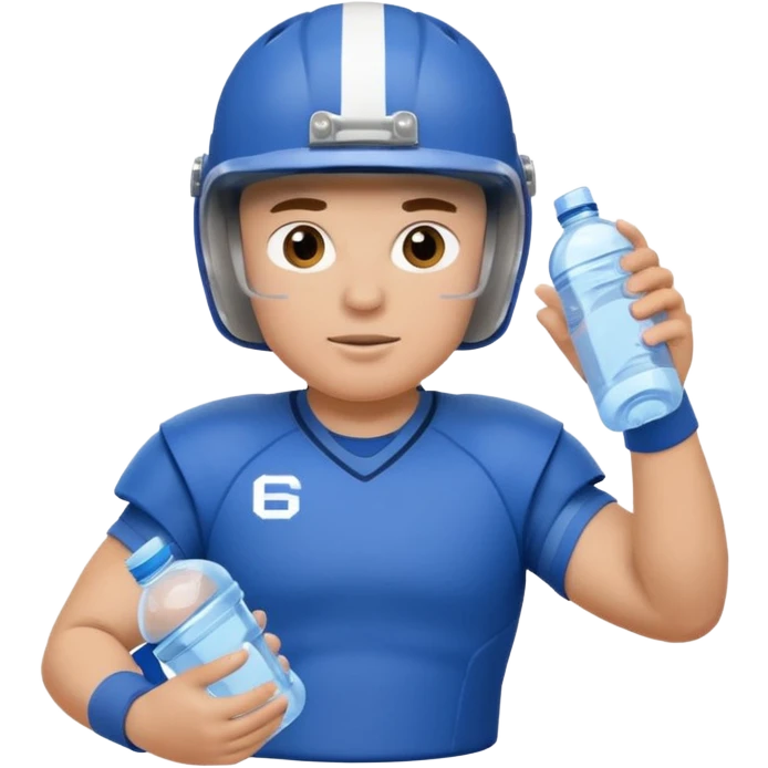 football center in blue uniform and helmet holding water bottle emoji