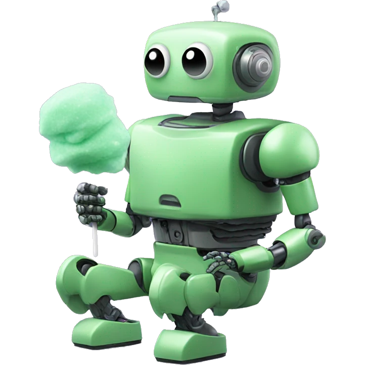Robot eating green cotton candy emoji