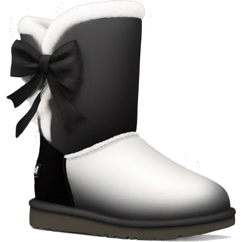 Realistic pair of black and white ombre ugg fur boots with black bows. emoji