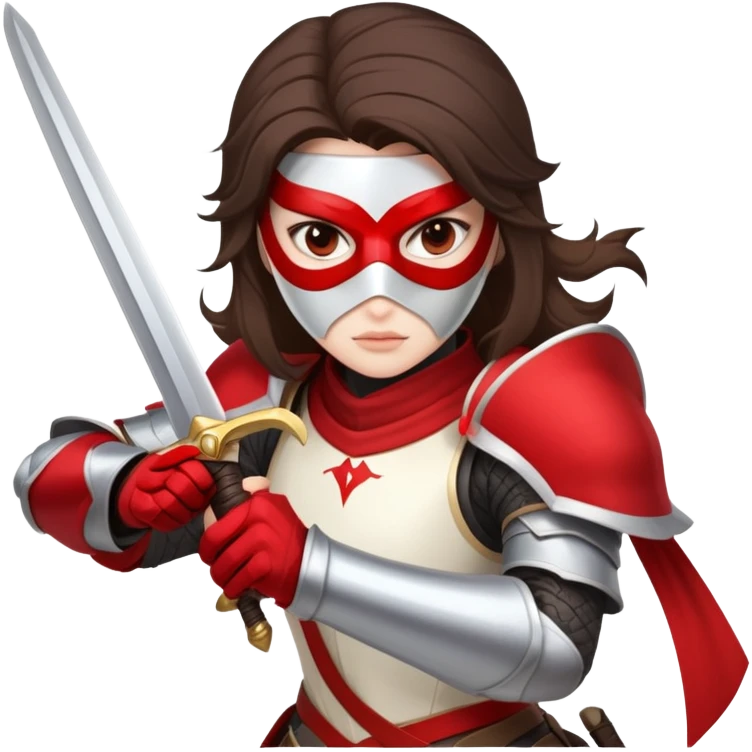 Brunette sword fighting assassin with a mask and white and red armour emoji