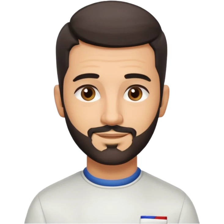 Apple-style 3D emoji of a male barber, dark graying straight hair styled forward in a crop haircut, light stubble beard, warm olive skin, brown eyes, friendly confident smile, slightly raised eyebrows, calm welcoming expression, soft studio lighting, clean background, high quality vector-like render emoji