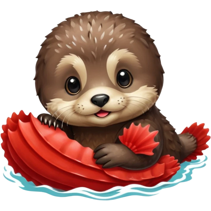 baby sea otter pup with red scallop emoji