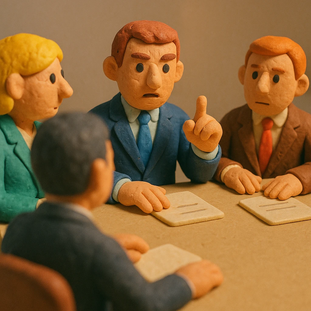 people in business attire around a table, important meeting scene emoji
