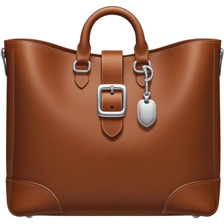 brown leather tote bag with silver buckle detail emoji