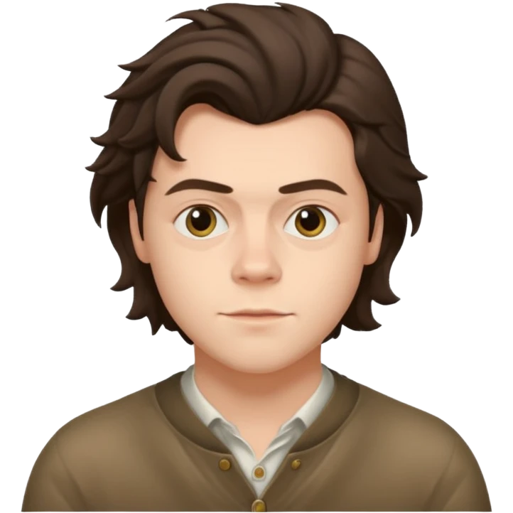 une joli personne qui ressemble a harry styles, avec beaucoup de details, de 3 quart  dans un rond  emoji