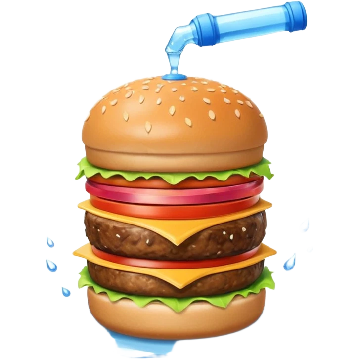 A burger holding a water piston  emoji