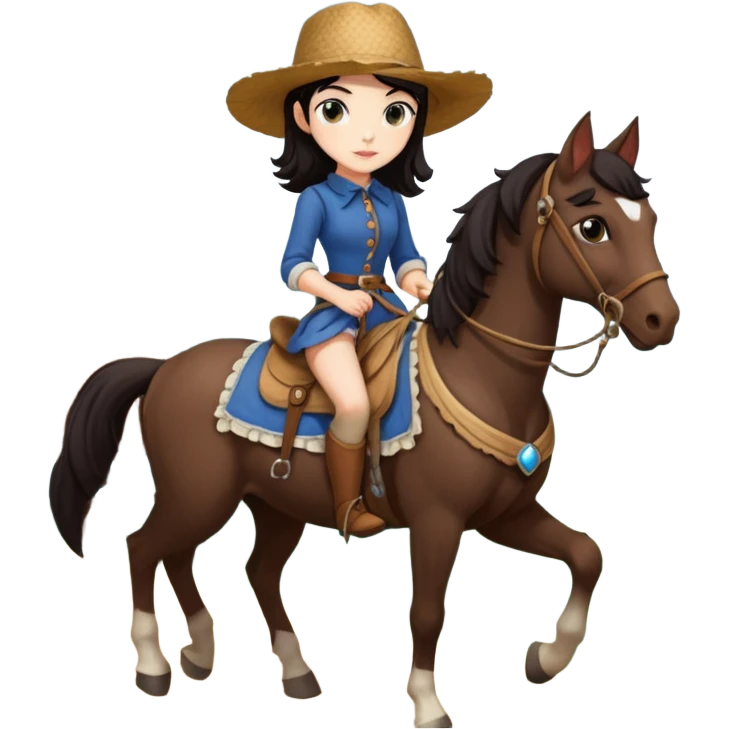  Rustic wood detailed 1854 driving and pretty dark-haired Catgirl riding a horse drawn huge Caravan alone together on a romantic trail in the woods  emoji