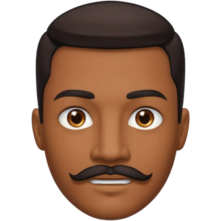 someone with brown hunter eyes, black slicked back hair , great jawline , and a mustache + goatee combo emoji