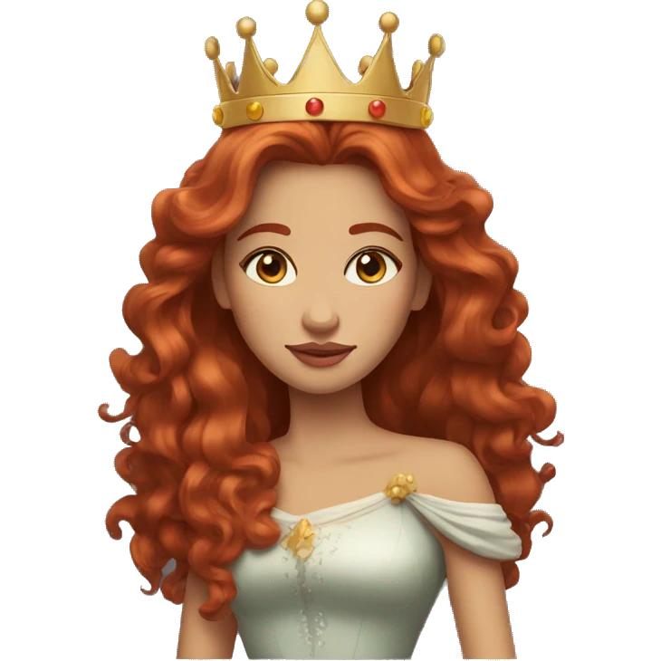 Queen with crown and messy and bit long redhair and light brown eyes  emoji