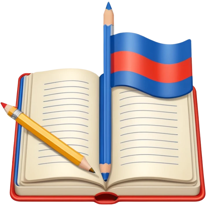book with Russian flag colors, open notebook and pencil nearby emoji