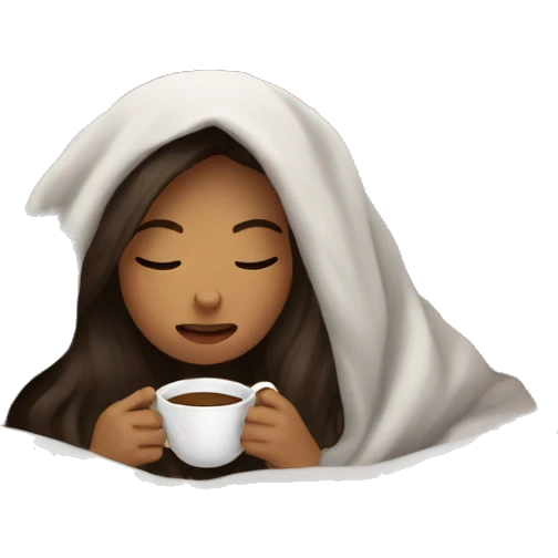 girl brunette inside a blanket sipping coffee eyes closed emoji