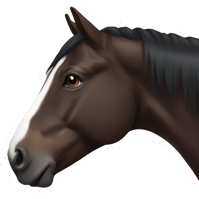 Dark Brown horse with dark brown mane and small white marking on head emoji