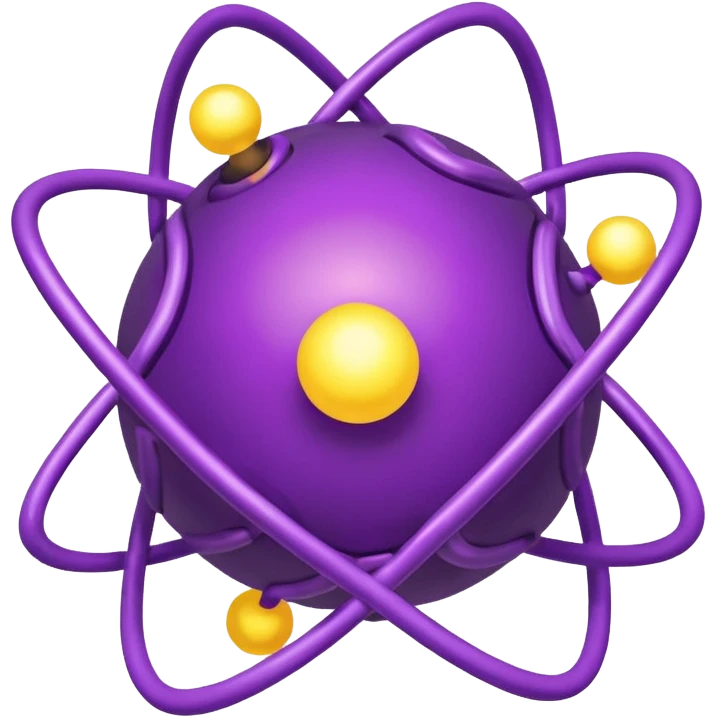 group of purple atoms linked to a central yellow nucleus, shiny effect emoji