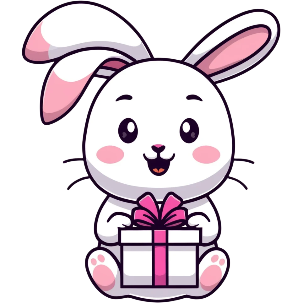 happy cutie girl in bunny hat opening a glittery gift box emoji