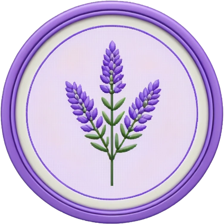 Pixelated Lavender inside a round pastel purple-whitish Cross stitch frame  emoji