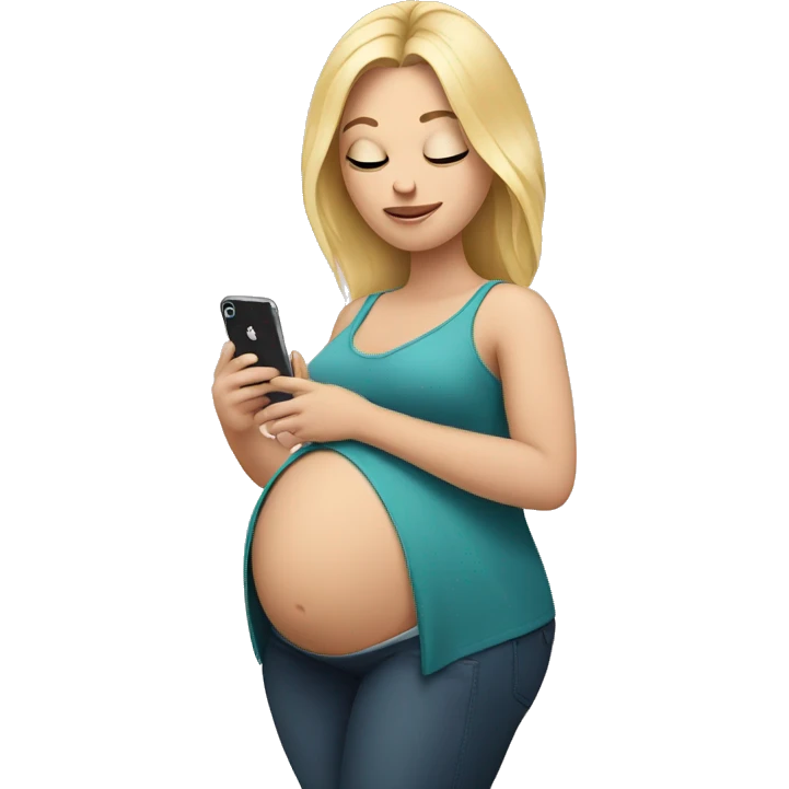 blonde pregnant woman holding iPhone  emoji