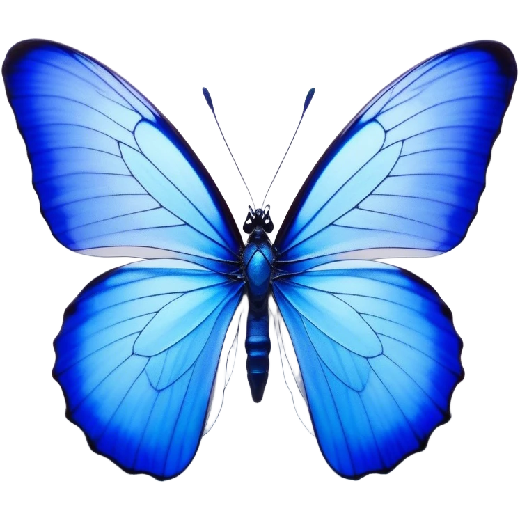 Cinematic Realistic Noble Blue Butterfly Portrait Emoji, Poised and graceful, with delicate, translucent wings rendered in vivid sapphire and indigo tones, a slender, elegant body with finely detailed textures, and gentle, reflective eyes, illuminated by soft natural light, high shine, intelligent and ethereal, styled with an air of refined natural beauty, focused and attentive, soft glowing outline, capturing the essence of a watchful and confident blue butterfly that appears to flutter out of the screen with effortless grace! emoji