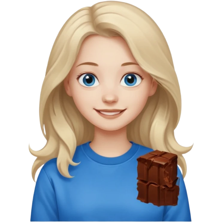 ЗГЕНЕРУЙ ОБЛИЧЧЯ ДІВЧИНИ З СВІТЛИМ, ТРОХИ ХВИЛЯСТИМ ВОЛОССЯМ, ОДЯГНЕНУ В ШОКОЛАДНИЙ СВІТШОТ, ПІД НИЗОМ ВИДНО  БІЛУ ФУТБОЛКУ. В НЕЇ ГОЛУБІ ОЧІ ТА ДОВГЕ ВОЛОССЯ, ВОНА УСМІХНЕНА emoji