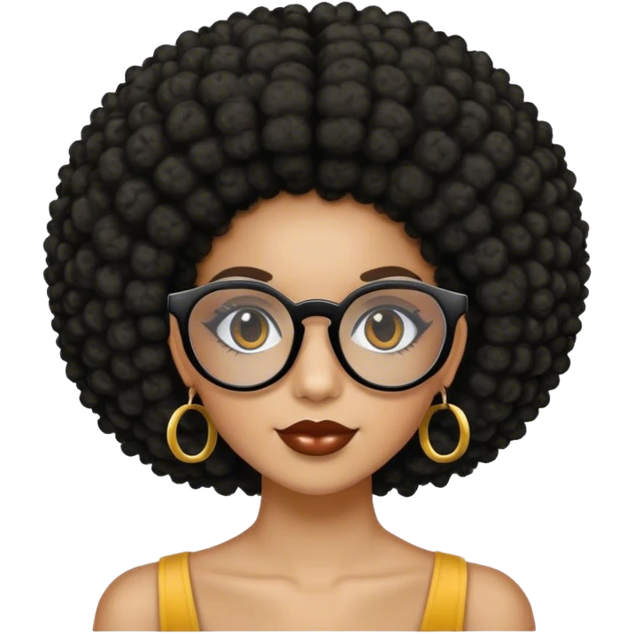 Crea una imagen de una chica con lentes cabello afro con dos colistas tonalidad negra  emoji